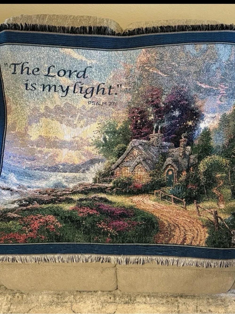 Thomas Kinkade Woven Cotton tapestry throw blanket titled 